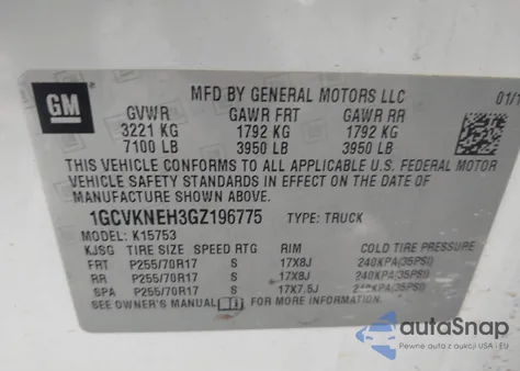 2016 Chevrolet Silverado 1500 Wt из США, поврежденный, VIN 1GCVKNEH3GZ196775